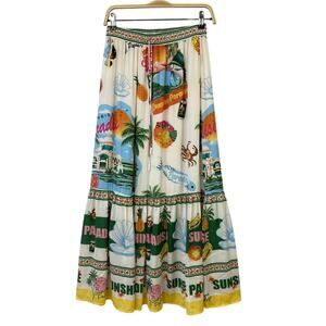 Rachel Zoe Summer Vibes Maxi Skirt Women XS Multicolor Tropical Paradise NEW